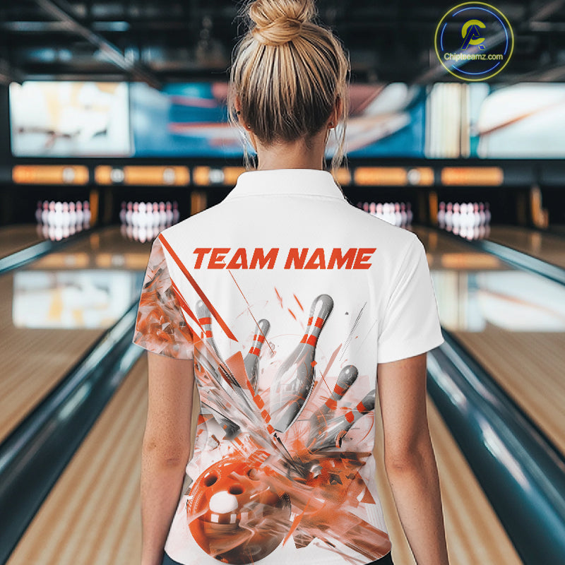 Custom Black And Orange Women Bowling Team Shirts, Bowling League Shirt Bowlers Outfit IPHW10785