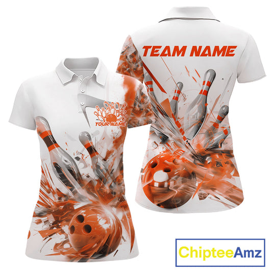 Custom Black And Orange Women Bowling Team Shirts, Bowling League Shirt Bowlers Outfit IPHW10785