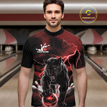 Load image into Gallery viewer, Red Thunder Lightning Custom Panther Men Bowling Quarter-Zip Shirts, Panther Bowling Jerseys IPHW10790
