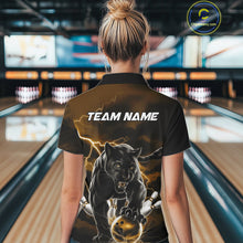 Load image into Gallery viewer, Yellow Thunder Lightning Custom Panther Women Bowling Polo Shirts, Panther Bowling Jerseys IPHW10792