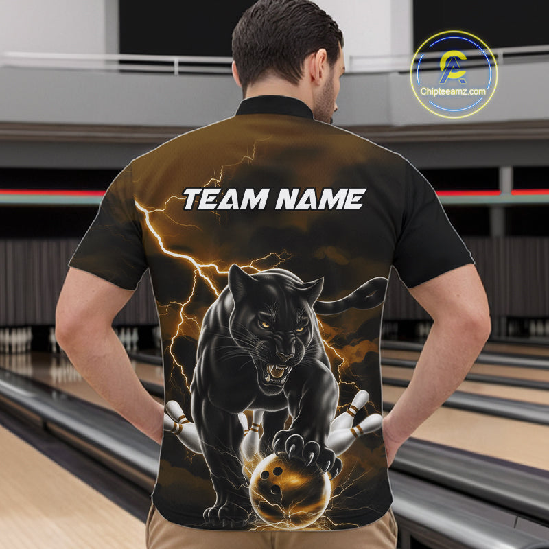 Yellow Thunder Lightning Custom Panther Men Bowling Quarter-Zip Shirts, Panther Bowling Jerseys IPHW10792