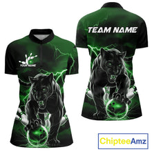 Load image into Gallery viewer, Green Thunder Lightning Custom Panther Women Bowling Shirts, Panther Bowling Jerseys IPHW10793