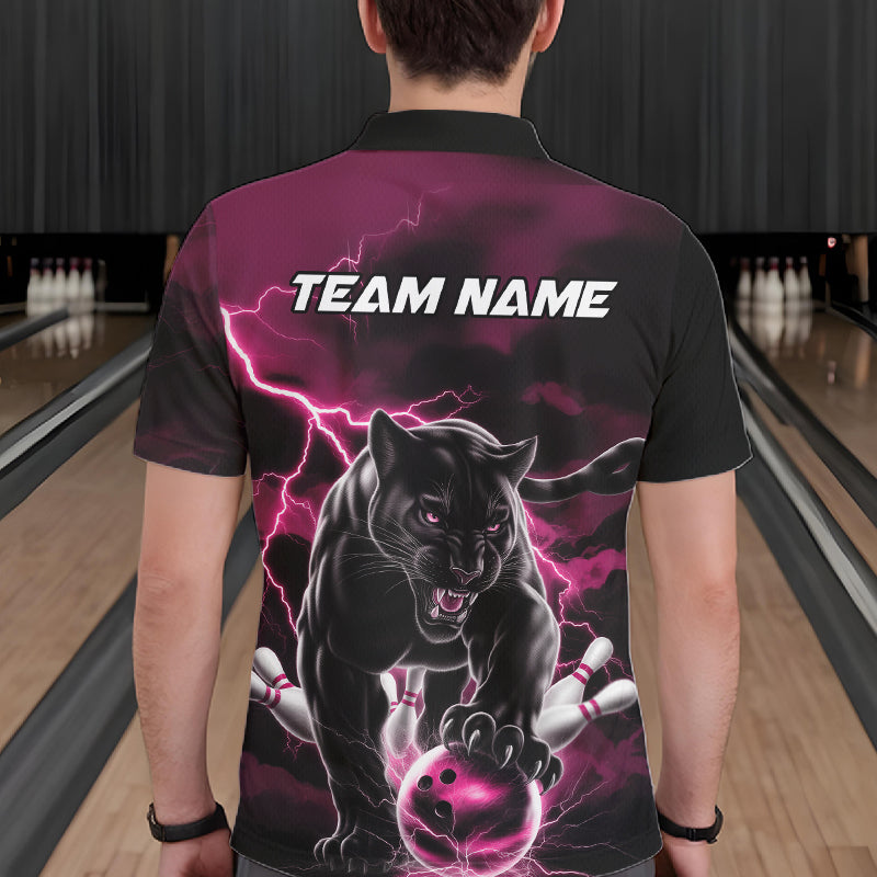Pink Thunder Lightning Custom Panther Men Bowling Polo Shirts, Panther Bowling Jerseys IPHW10794