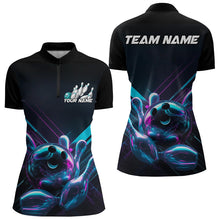 Load image into Gallery viewer, Custom Black, Blue And Purple Holographic Bowling Quarter-Zip Shirts For Women Team Uniform IPHW8905
