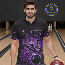 Load image into Gallery viewer, Custom Purple Elegant Butterfly Bowling Men Polo Shirt, Flame Bowlers Jersey IPHW11013