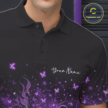 Load image into Gallery viewer, Custom Purple Elegant Butterfly Bowling Men Polo Shirt, Flame Bowlers Jersey IPHW11013