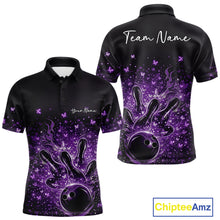 Load image into Gallery viewer, Custom Purple Elegant Butterfly Bowling Men Polo Shirt, Flame Bowlers Jersey IPHW11013