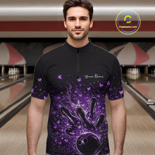 Load image into Gallery viewer, Custom Purple Elegant Butterfly Bowling Men Quarter-Zip Shirt, Flame Bowlers Jersey IPHW11013