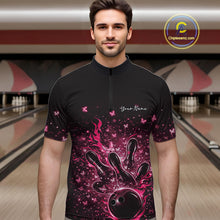 Load image into Gallery viewer, Custom Pink Elegant Butterfly Bowling Men Quarter-Zip Shirt, Flame Bowlers Jersey IPHW11014