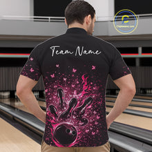 Load image into Gallery viewer, Custom Pink Elegant Butterfly Bowling Men Quarter-Zip Shirt, Flame Bowlers Jersey IPHW11014