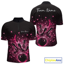 Load image into Gallery viewer, Custom Pink Elegant Butterfly Bowling Men Quarter-Zip Shirt, Flame Bowlers Jersey IPHW11014