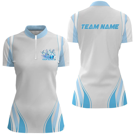 Blue Bowling Shirts For Women, Custom Name Bowling Uniforms Bowling Jerseys IPHW6956