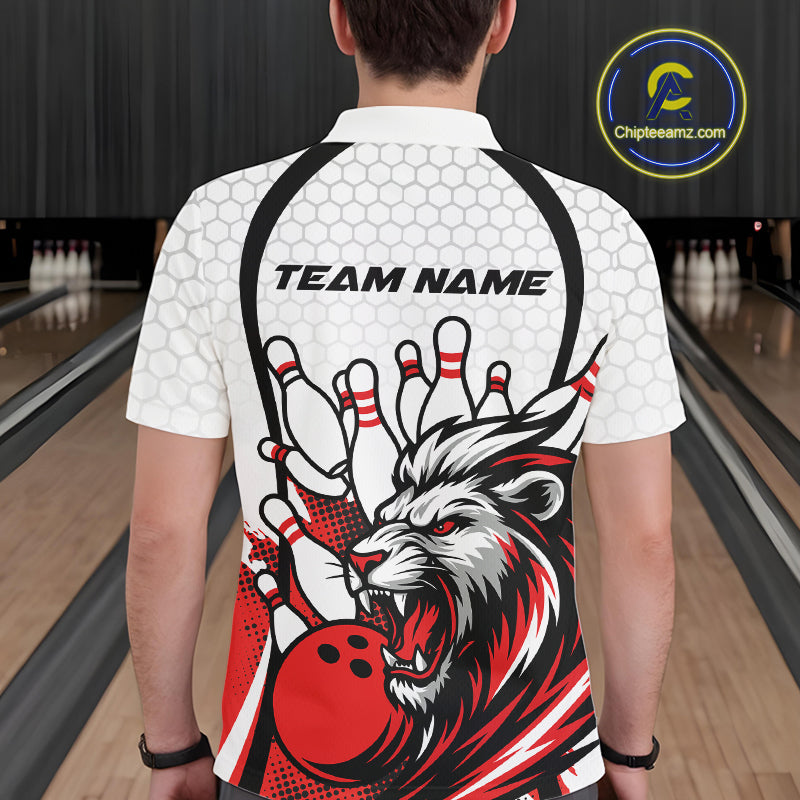 Custom Red Lion Bowling Men Polo Shirt, Lion Bowling Team League Shirt IPHW10124