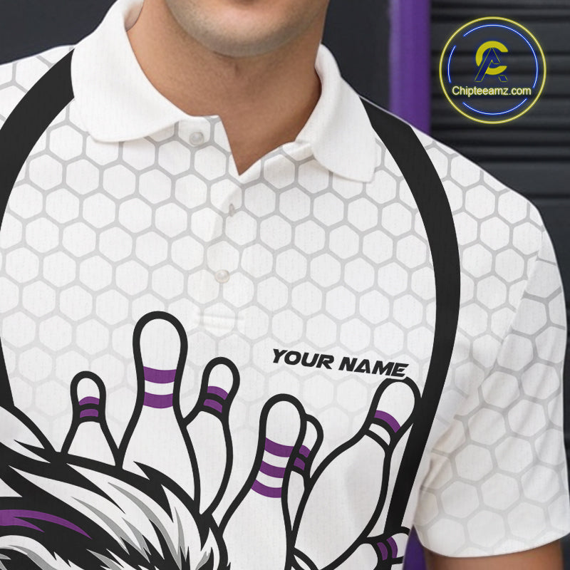 Custom Purple Lion Bowling Men Polo Shirt, Lion Bowling Team League Shirt IPHW10128