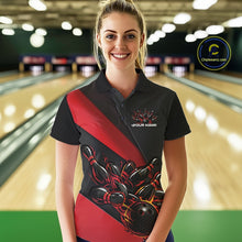 Load image into Gallery viewer, Custom Black And Red Flame Women Bowling Team Shirts, Bowling League Shirt Bowler Jerseys IPHW11290