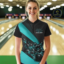 Load image into Gallery viewer, Custom Turquoise Blue Flame Women Bowling Shirts, Bowling League Shirt Bowler Jerseys IPHW11293