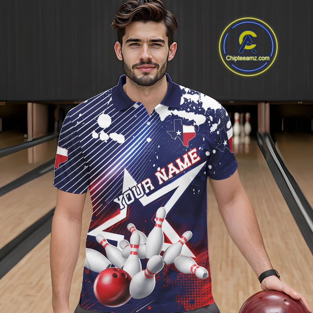 Custom Texas Flag Bowling Team Jerseys, Texas Bowling Men Polo Shirt IPHW11641