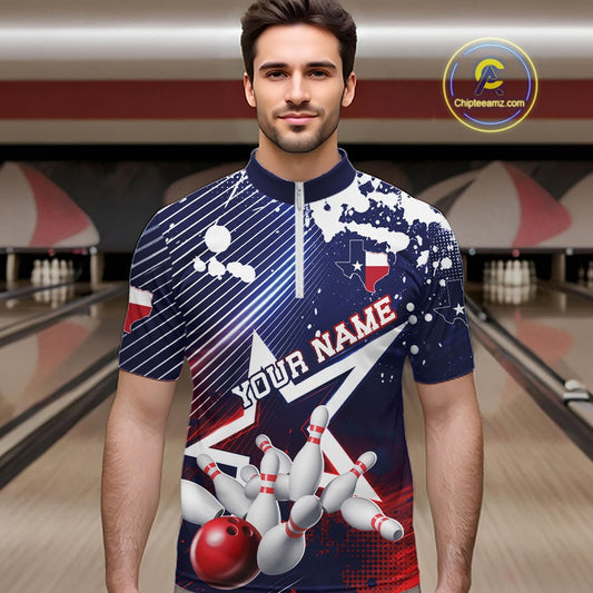 Custom Texas Flag Bowling Team Jerseys, Texas Bowling Men Quarter Zip Shirt IPHW11641