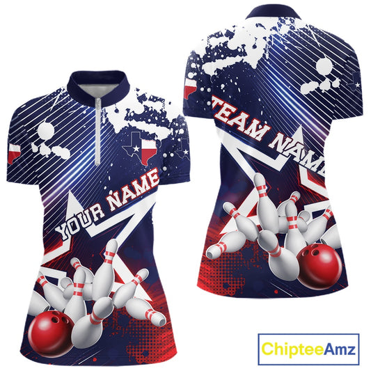 Custom Texas Flag Bowling Team Jerseys, Texas Bowling Women Quarter-Zip Shirt IPHW11641