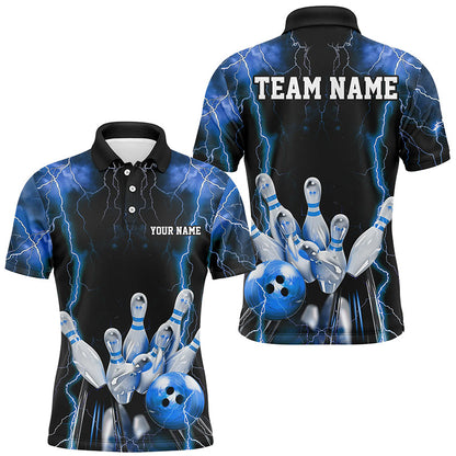 Black And Blue Thunder Lightning Custom Bowling Shirts For Men, Team Jerseys Bowlers Gift IPHW7159