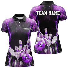 Load image into Gallery viewer, Black And Purple Thunder Lightning Custom Ladies Bowling Shirts, Team Jerseys Bowlers Gift IPHW7160