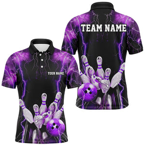 Black And Purple Thunder Lightning Custom Bowling Shirts For Men, Team Jerseys Bowlers Gift IPHW7160