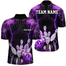 Load image into Gallery viewer, Black And Purple Thunder Lightning Custom Bowling Shirts For Men, Team Jerseys Bowlers Gift IPHW7160