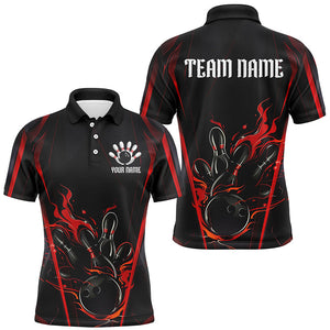 Black And Red Flame Custom Bowling Shirts For Men, Bowling League Shirt Team Jerseys IPHW7174