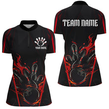 Load image into Gallery viewer, Black And Red Flame Custom Bowling Shirts For Women, Bowling League Shirt Team Jerseys IPHW7174