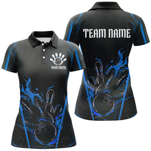 Load image into Gallery viewer, Black And Blue Flame Custom Bowling Shirts For Women, Bowling League Shirt Team Jerseys IPHW7175