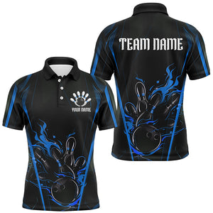 Black And Blue Flame Custom Bowling Shirts For Men, Bowling League Shirt Team Jerseys IPHW7175