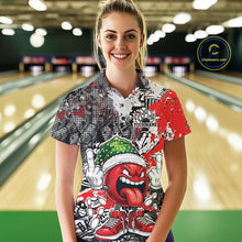 Load image into Gallery viewer, Custom Funny Christmas Bowling Women Polo Shirts, Crazy Bowling Ball Xmas Outfit IPHW10129