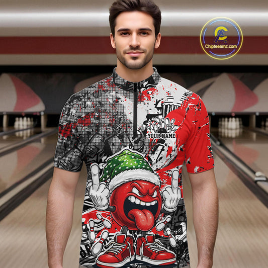 Custom Funny Christmas Bowling Men Quarter-Zip Shirts, Crazy Bowling Ball Xmas Outfit IPHW10129