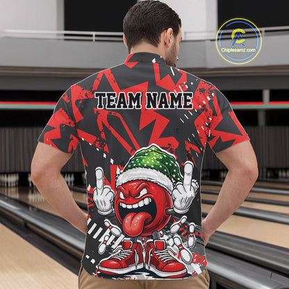 Custom Funny Christmas Bowling Men Quarter-Zip Shirts, Crazy Bowling Ball Xmas Outfit IPHW10130