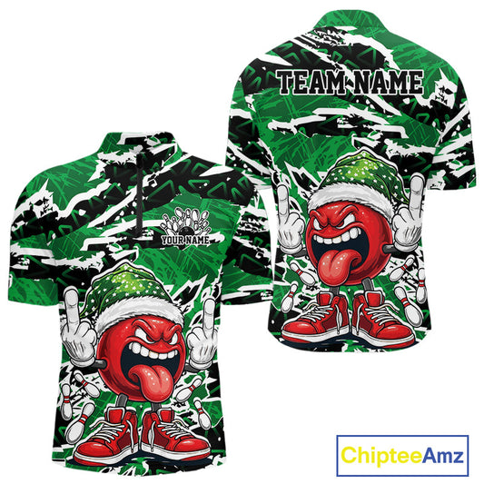 Custom Funny Christmas Bowling Men Quarter-Zip Shirts, Crazy Bowling Ball Xmas Outfit IPHW10132