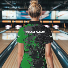 Load image into Gallery viewer, Custom Black And Green Flame Bowling Polo Shirts For Women, Bowling Tournament Team Uniform IPHW8618