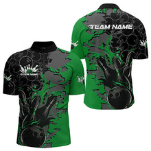 Load image into Gallery viewer, Custom Black And Green Flame Bowling Quarter-Zip Shirts For Men, Bowling Tournament Team Uniform IPHW8618
