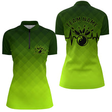 Load image into Gallery viewer, Bowling Heartbeat Pulse Line Green Argyle Custom Bowling Team Shirts For Women IPHW6443