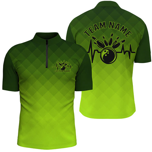 Bowling Heartbeat Pulse Line Green Argyle Custom Bowling Team Shirts For Men And Women IPHW6443