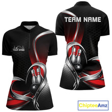 Load image into Gallery viewer, Custom Black And Red Heart Bowling Women Quarter-Zip Shirt, Hexagon Bowling Team Jerseys IPHW11306