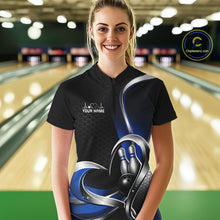 Load image into Gallery viewer, Custom Black And Blue Heart Bowling Women Quarter-Zip Shirt, Hexagon Bowling Team Jersey IPHW11307