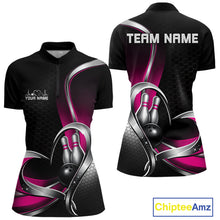 Load image into Gallery viewer, Custom Black And Pink Heart Bowling Women Quarter-Zip Shirt, Hexagon Bowling Team Jersey IPHW11309