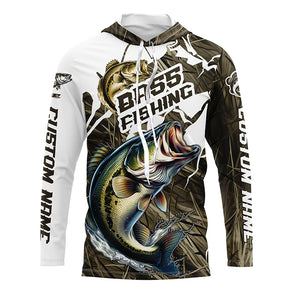 Largemouth Bass Fishing Custom Long Sleeve Tournament Shirts, Camouflage Bass Fishing Jerseys IPHW6625