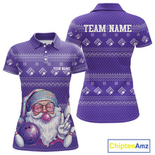 Load image into Gallery viewer, Custom Funny Santa Christmas Women Bowling Polo Shirts, Purple Xmas Bowling Team Outfit IPHW10141
