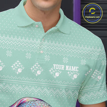 Load image into Gallery viewer, Custom Funny Santa Christmas Men Bowling Polo Shirts, Mint Green Xmas Team Outfit IPHW10143