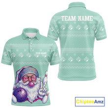 Load image into Gallery viewer, Custom Funny Santa Christmas Men Bowling Polo Shirts, Mint Green Xmas Team Outfit IPHW10143