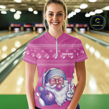 Load image into Gallery viewer, Custom Funny Santa Christmas Women Bowling Quarter-Zip Shirts, Magenta Xmas Team Outfit IPHW10144