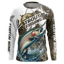 Load image into Gallery viewer, Rainbow Trout Fishing Custom Long Sleeve Tournament Shirts, Trout Fly Fishing Jerseys Grass Camo IPHW6450