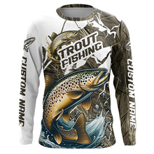 Load image into Gallery viewer, Brown Trout Fishing Custom Long Sleeve Tournament Shirts, Trout Fly Fishing Jerseys Grass Camo IPHW6451