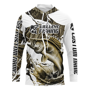 Grass Camo Custom Walleye Fishing Long Sleeve Tournament Fishing Shirts, Walleye Fishing Apparel IPHW6461